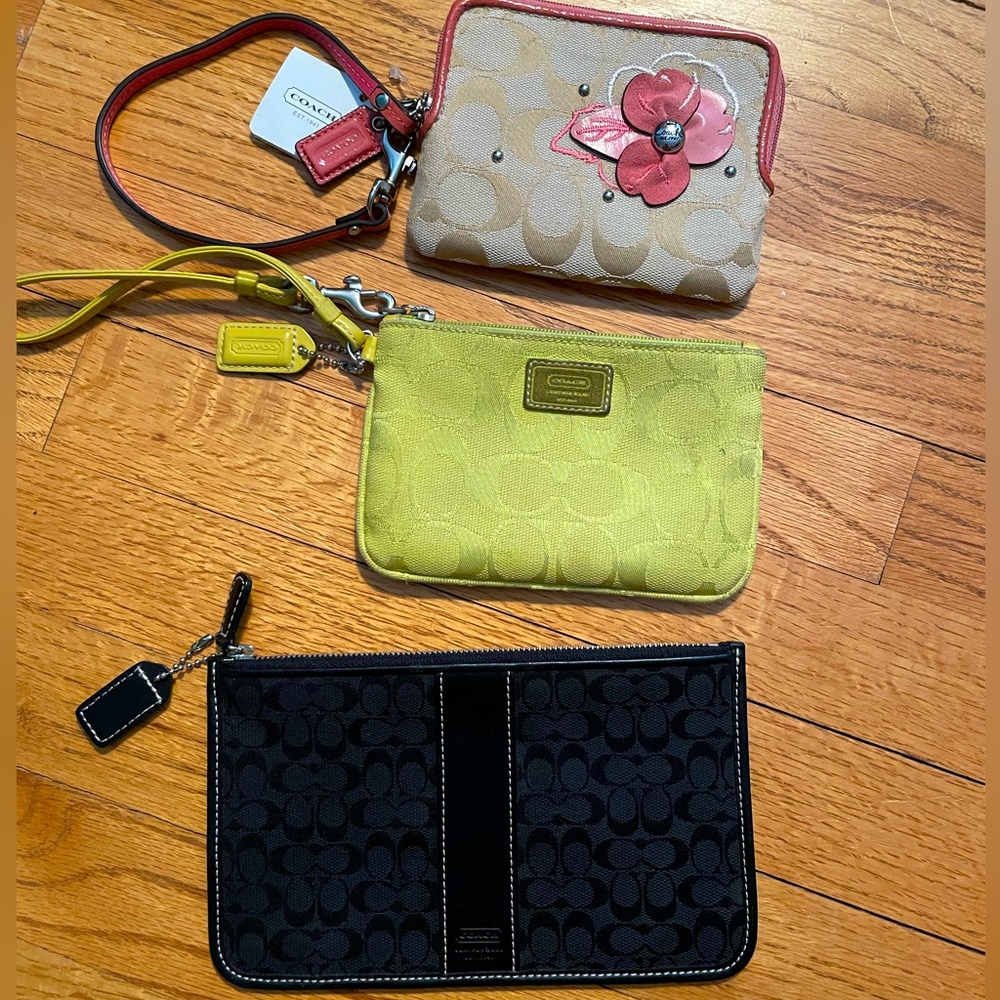 Lot of 3 authentic Coach wristlets, one BNWT